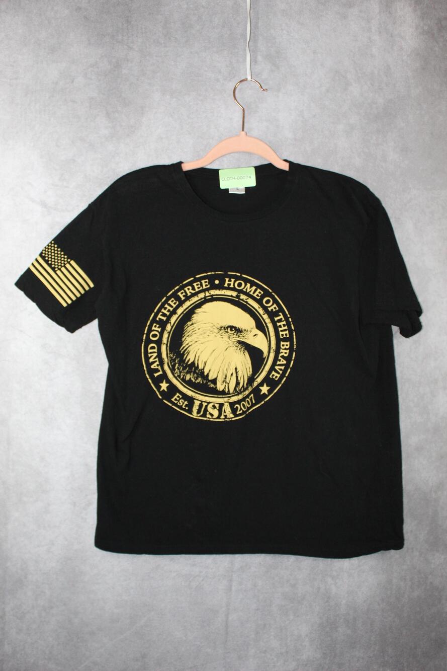 Patriotic Shirt Mens L Black Short Sleeve Eagle Graphic Crewneck Cotton